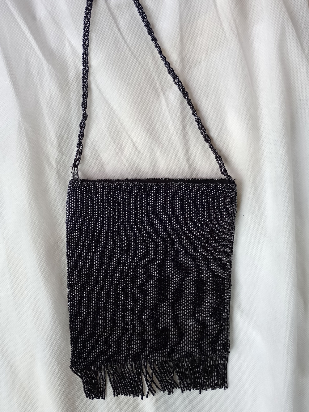 Black Beaded Fringe Mini Shoulder Bag